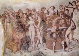 Tour de la Ligue. Miembros de la Corte de los Medici como los Dioses del Olimpo (mural) (detalle) de French School